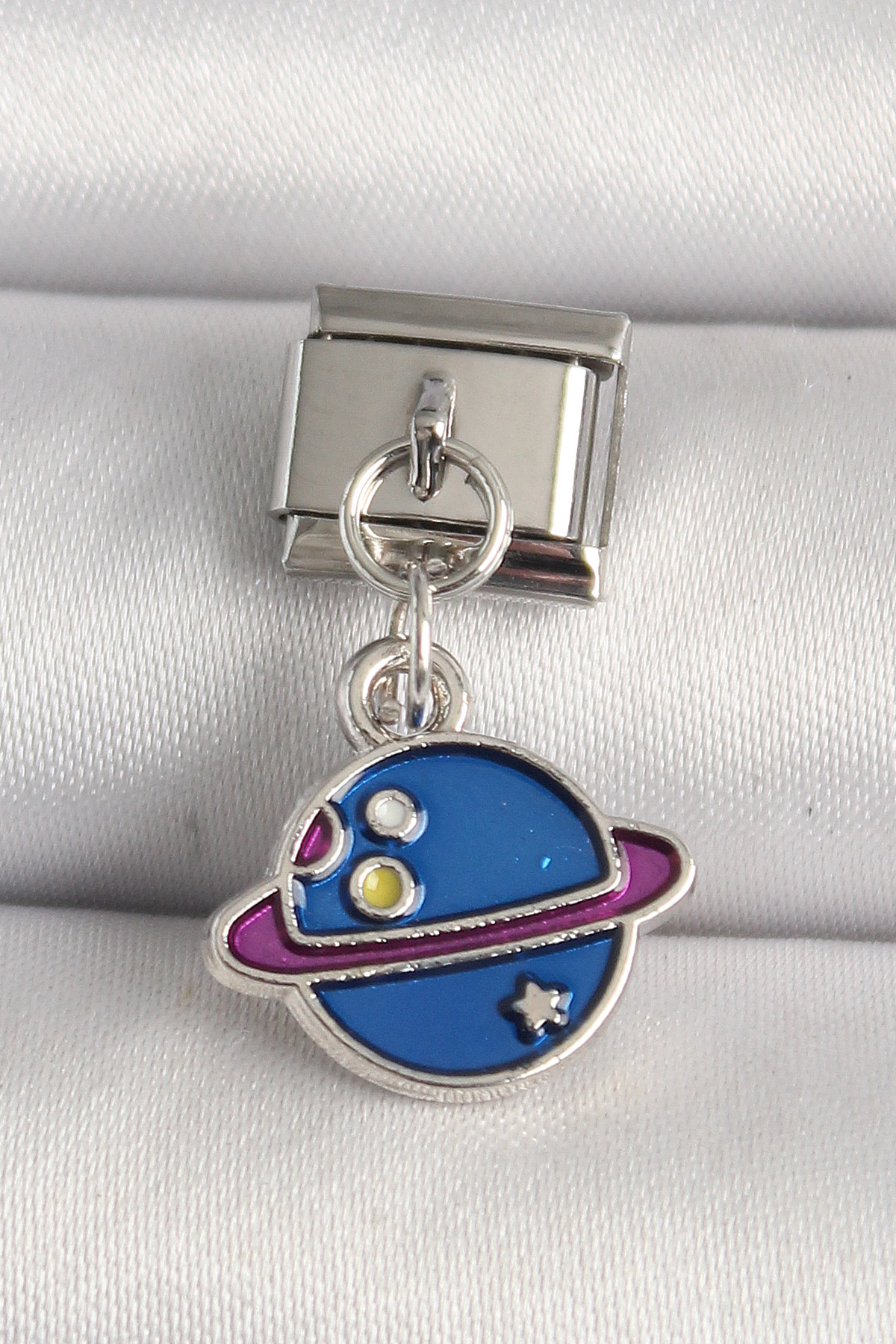 316L Çelik Gümüş Renk Mavi Satürn Model Nomination Charm - TJ-BC1