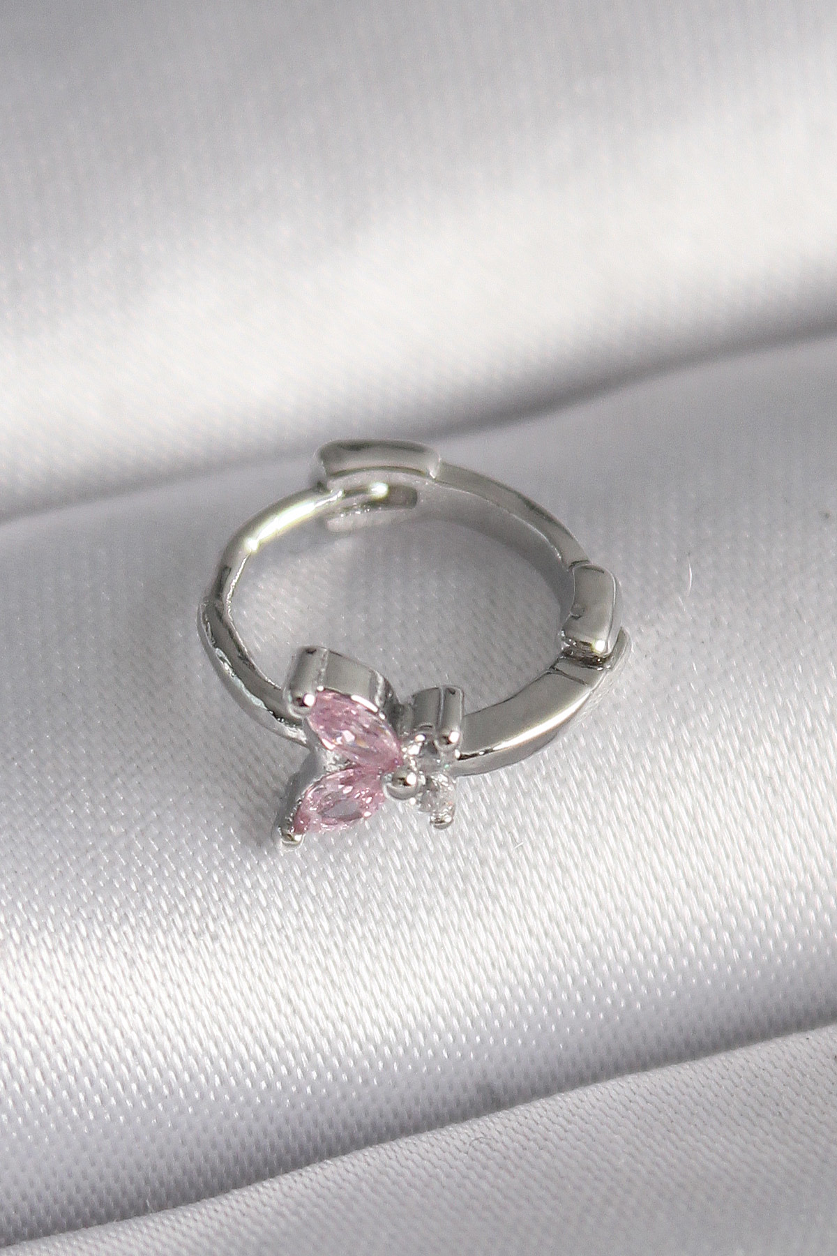 316L Çelik Gümüş Renk Pembe Zirkon Taşlı Kelebek Model Tragus Pie