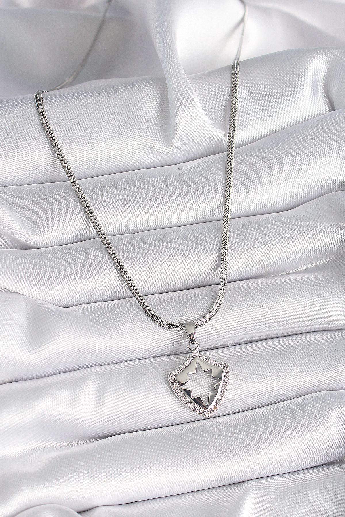 316L Çelik Gümüş Renk İtalyan Zincir Zirkon Taşlı Kutup Yıldızı İ