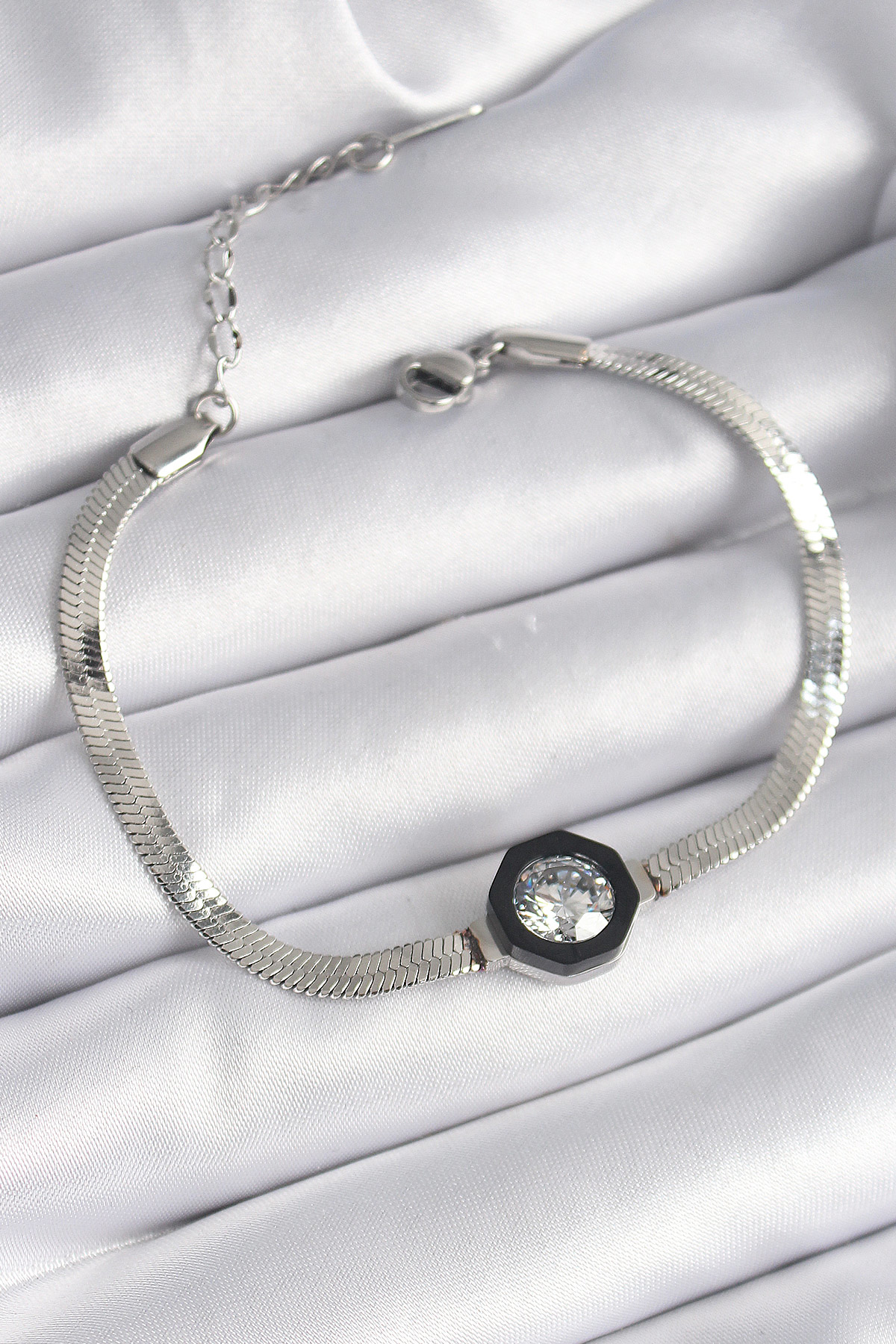 316L Çelik Gümüş Renk Zirkon Taşlı İtalyan Zincir Model Kadın Bil