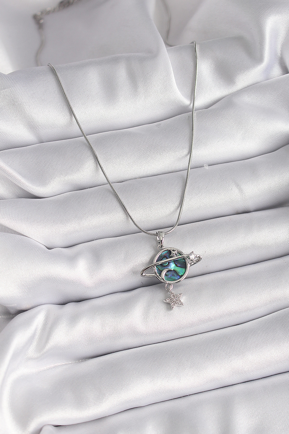 316L Çelik Gümüş Renk Zincir Zirkon Taşlı Gezegen Model Kadın Kol