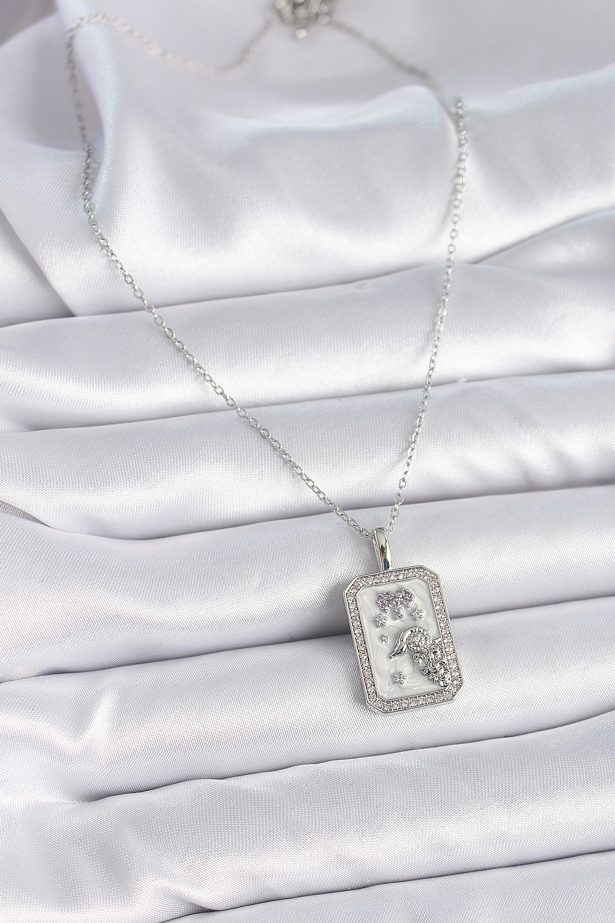 Stillove 316L Çelik Gümüş Renk Zincir Koç Burcu Zirkon Taşlı Kadın Kolye S