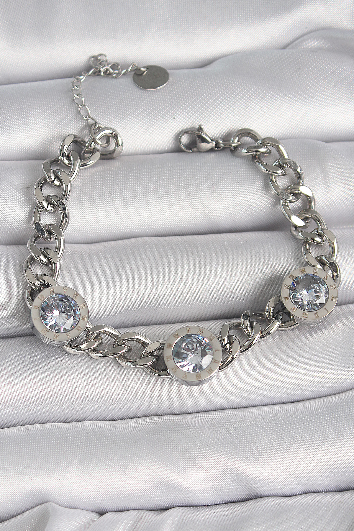 Stillove 316L Çelik Gümüş Renk Zincir Model Zirkon Taşlı İşleme Detaylı Ka