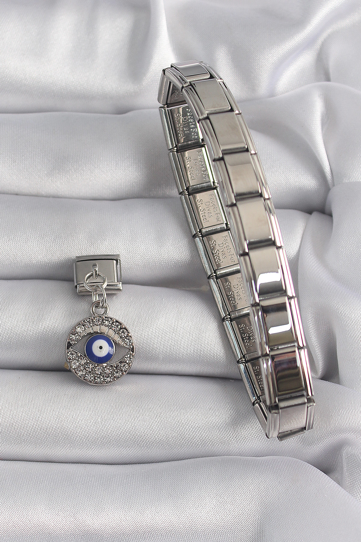 Stillove 316L Çelik Gümüş Renk Sallantı Zirkon Taşlı Göz Model Nazar Boncu