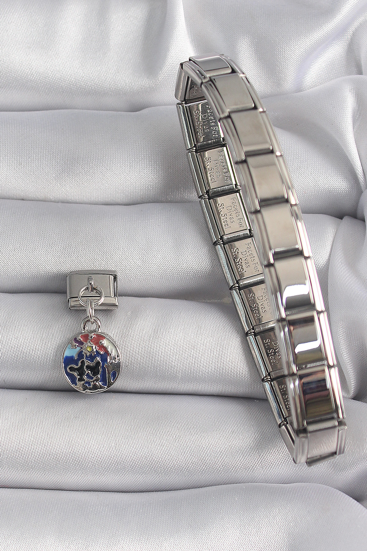 316L Çelik Gümüş Renk Sallantı Dünya Model Nomination Charm SL981