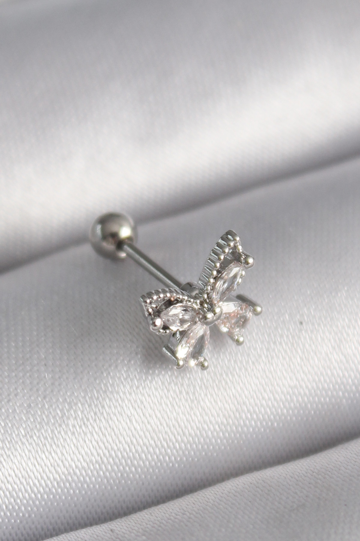 316L Çelik Gümüş Renk Zirkon Taşlı Kelebek Tragus Piercing - TJ-P Fiyatı, Yorumları ve Özellikleri