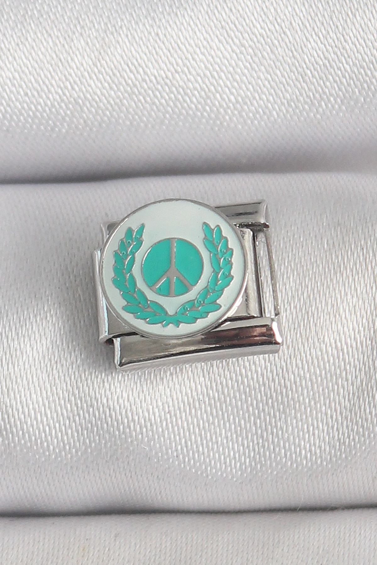 316L Çelik Gümüş Renk Beyaz Mavi Barış İşareti İşlemeli Nominatio