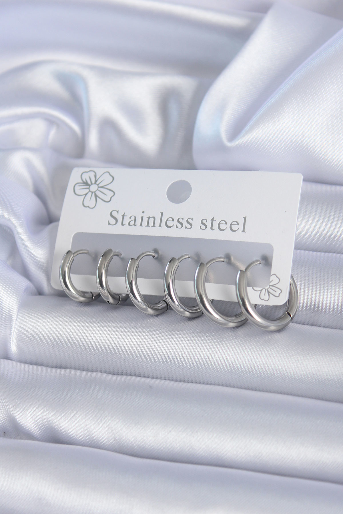 Stillove 316L Çelik Gümüş Renk Halka Kadın Küpe Seti Sl6987