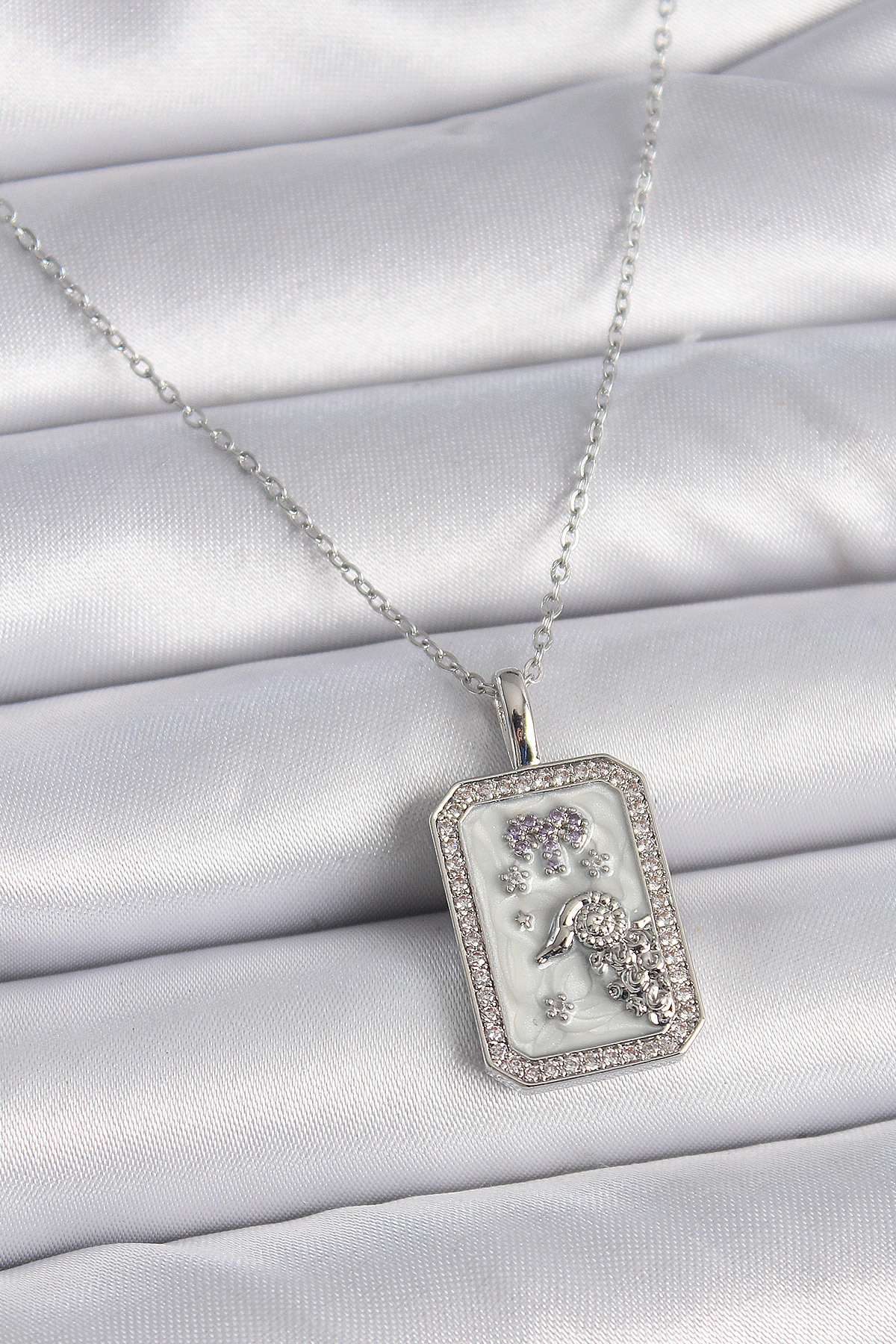 Stillove 316L Çelik Gümüş Renk Zincir Koç Burcu Zirkon Taşlı Kadın Kolye S