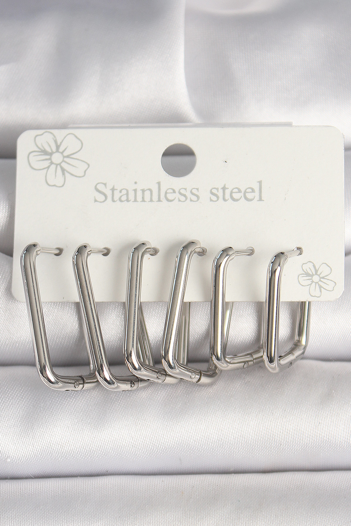 316L Çelik Gümüş Renk Kare Model Kadın Küpe Seti - TJ-BKP10353