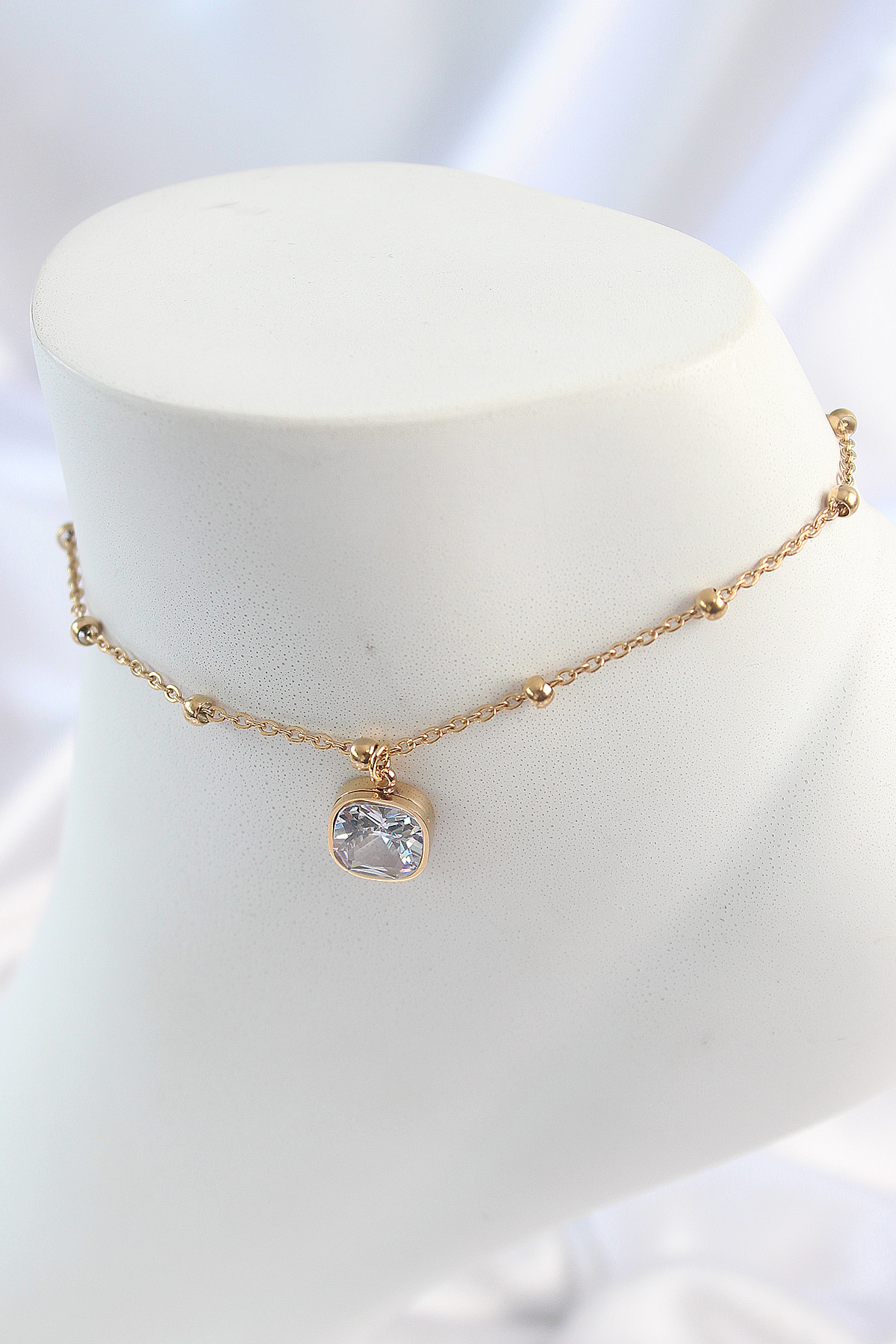 316L Çelik Gümüş Renk Zirkon Taşlı Sallantılı Yonca Model Halhal