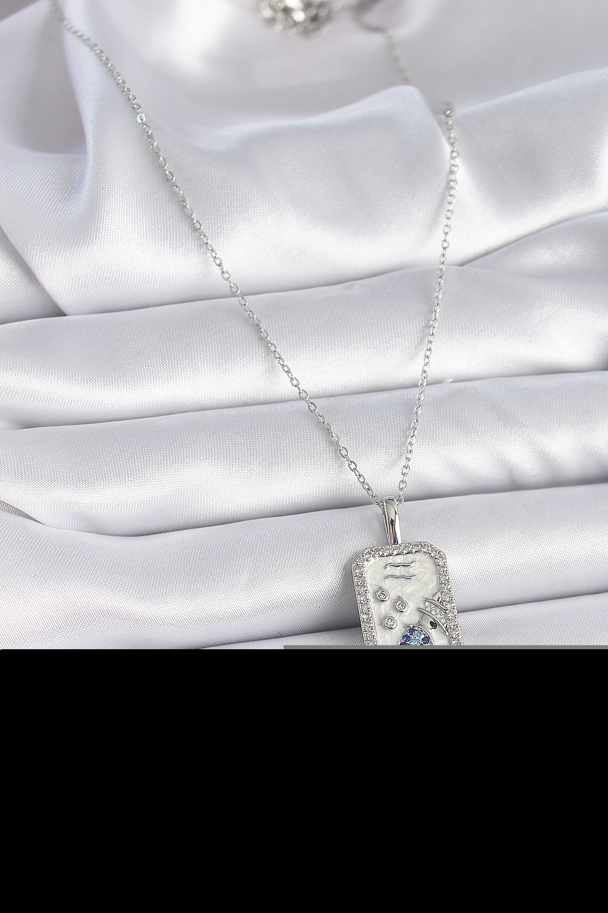 316L Çelik Gümüş Renk Zincir Kova Burcu Zirkon Taşlı Kadın Kolye