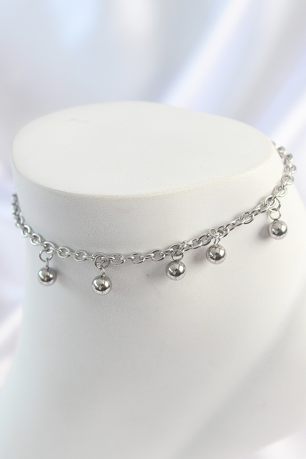 316L Çelik Gümüş Renk Sallantı Topçuk Zincir Model Kadın Halhal -