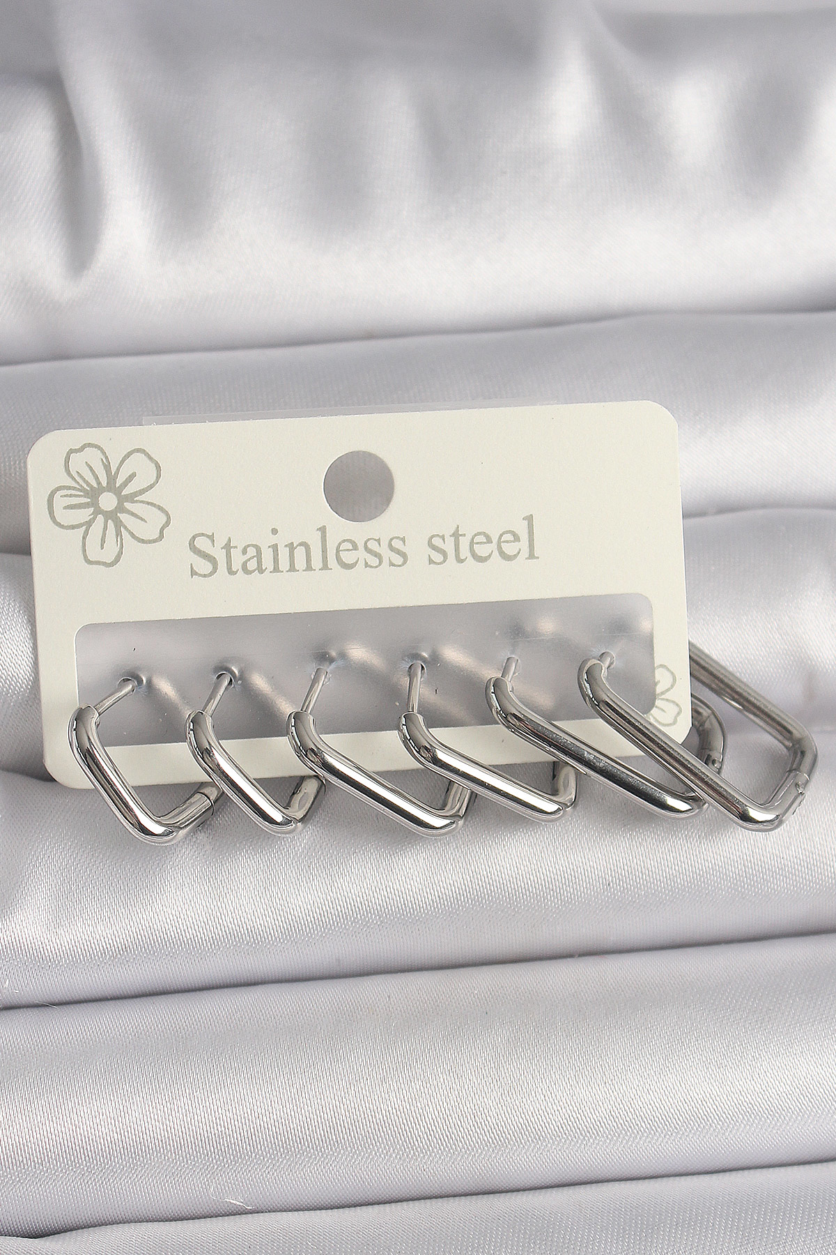 316L Çelik Gümüş Renk Çoklu Kare Model Kadın Küpe Seti - TJ-BKP10