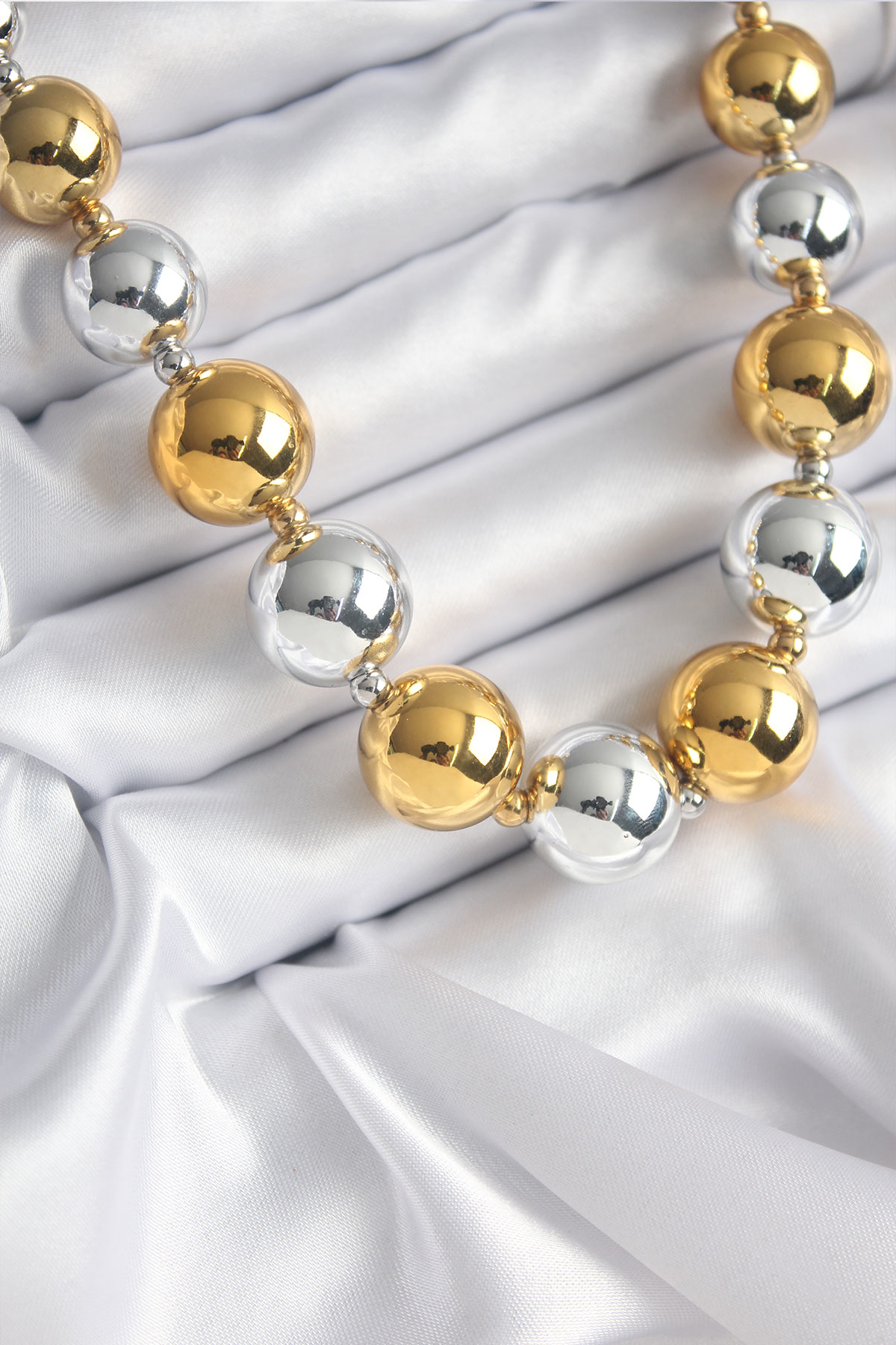 316L Çelik Gümüş Gold Renk Top Model Kadın Kolye - TJ-BKO8206