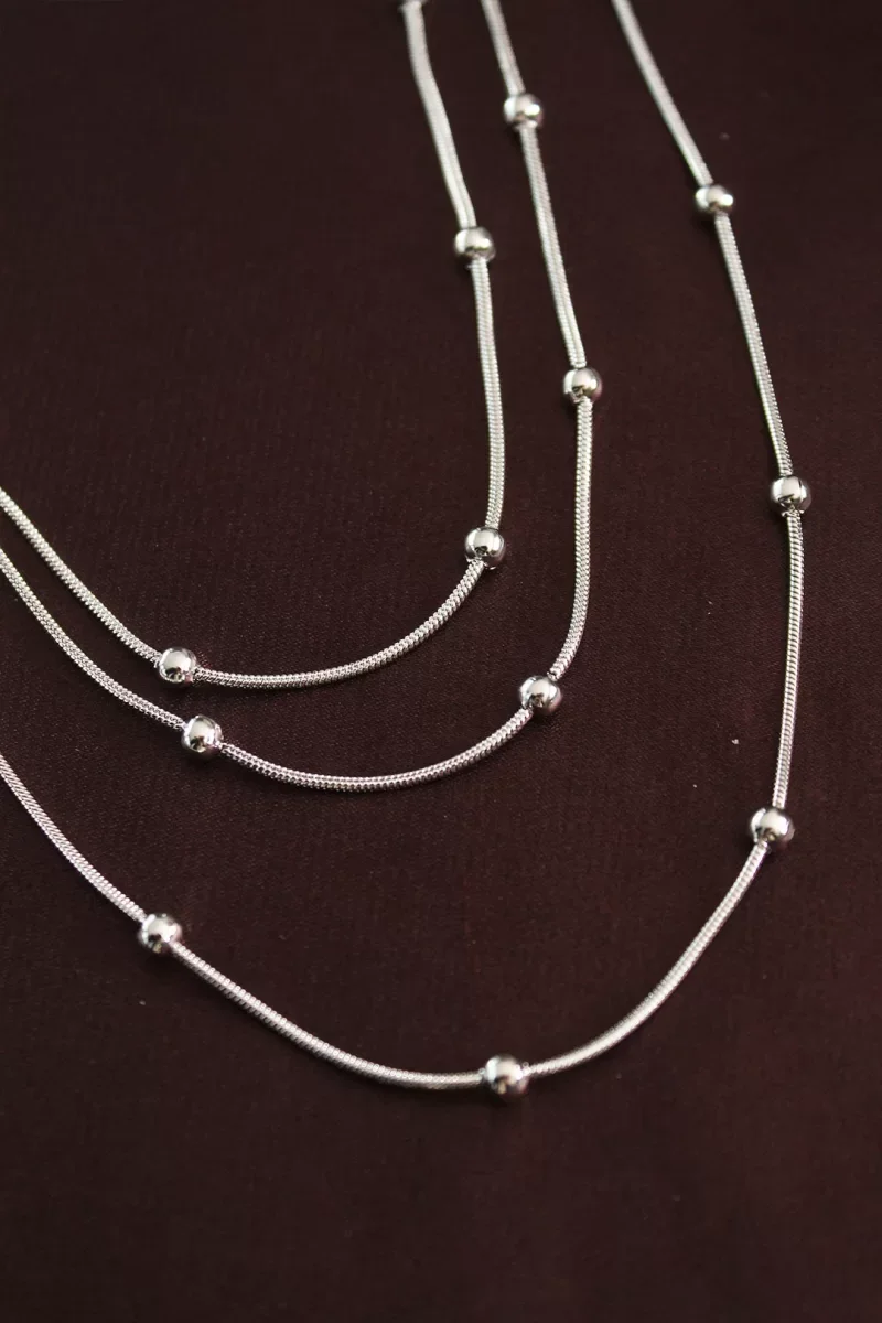 316L Çelik Gümüş Renk Minimal Topçuk Model Çoklu Kolye - Lisinya