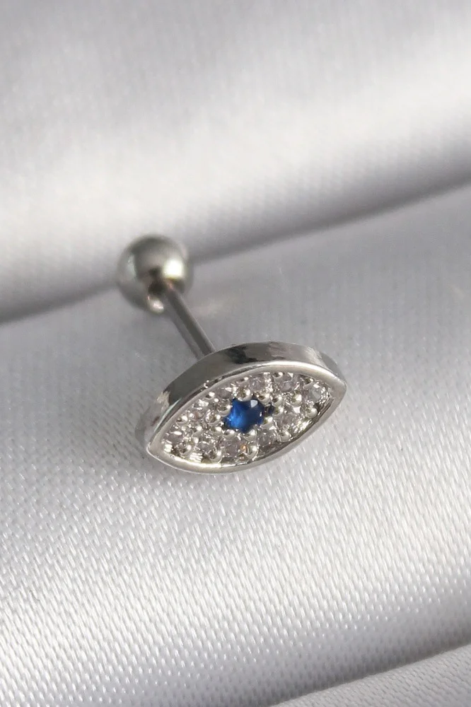 316l Çelik Gümüş Renk Zirkon Taşlı Göz Tragus Piercing Diğer