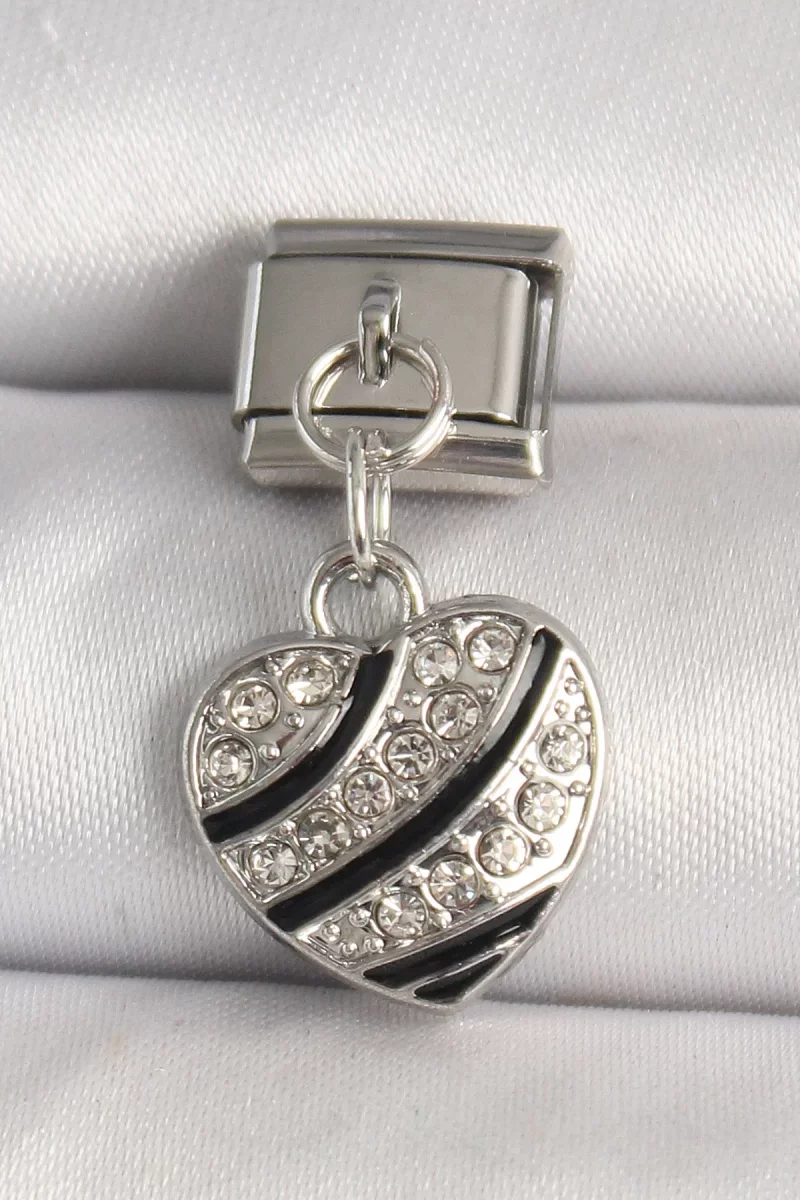 316L Çelik Gümüş Renk Zirkon Taşlı Kalp Model Nomination Charm - 