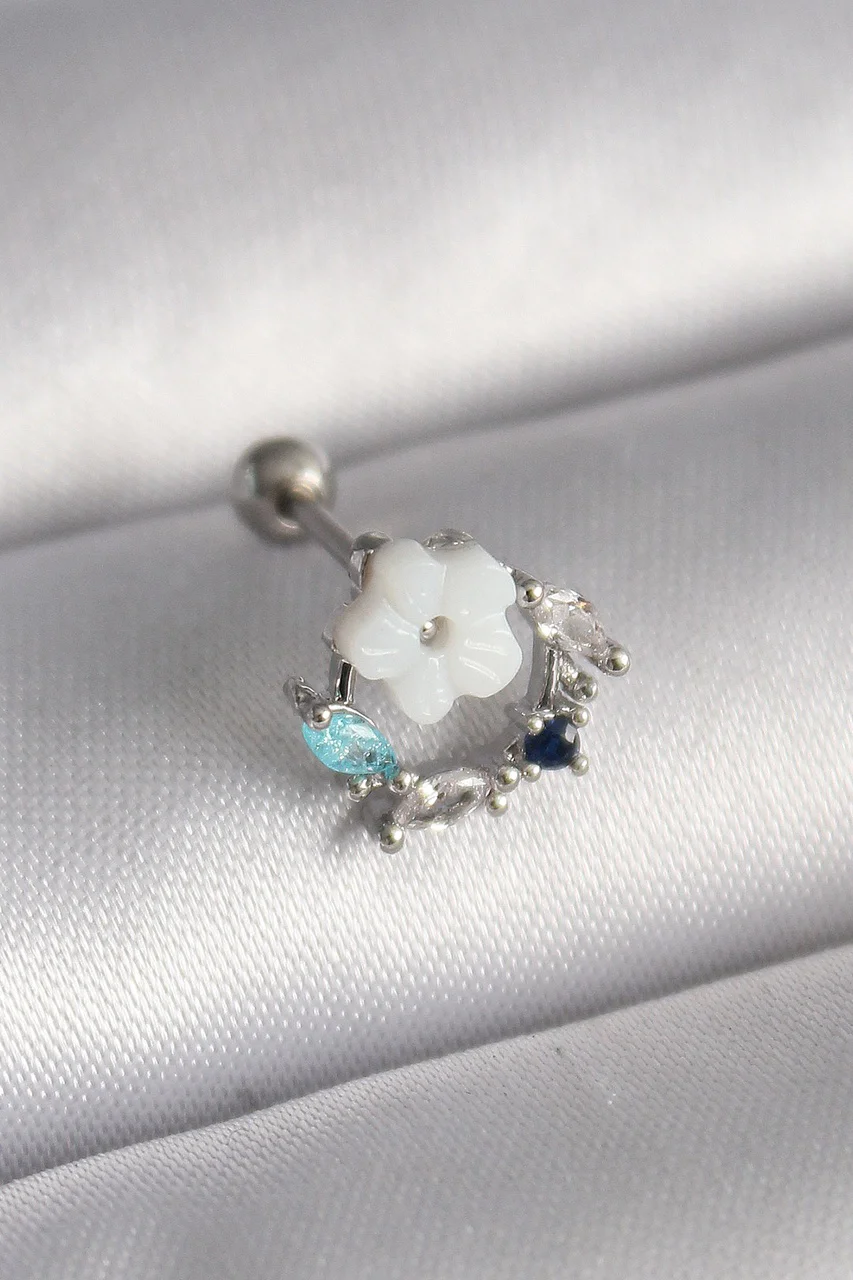 316l Çelik Gümüş Renk Zirkon Taş Detay Beyaz Çiçek Model Tragus Piercing Tj-pr1359 Diğer