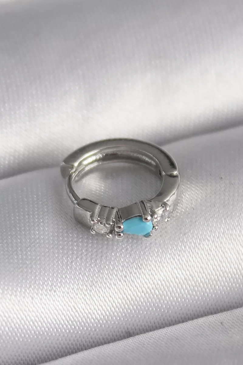 316L Çelik Gümüş Renk Zirkon Taşlı Mavi Boncuk Detay Tragus Piercing - Lisinya