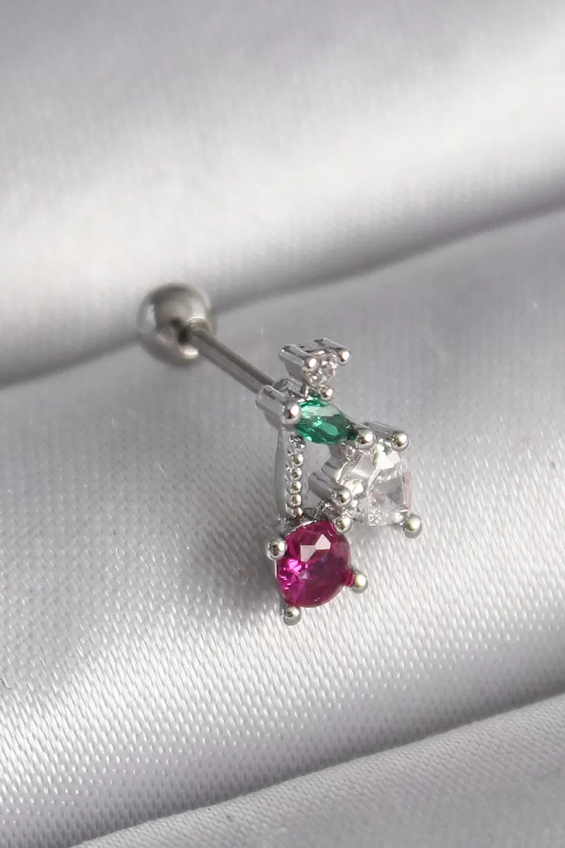 316L Çelik Gümüş Renk Zirkon Taşlı Tragus Piercing - Lisinya