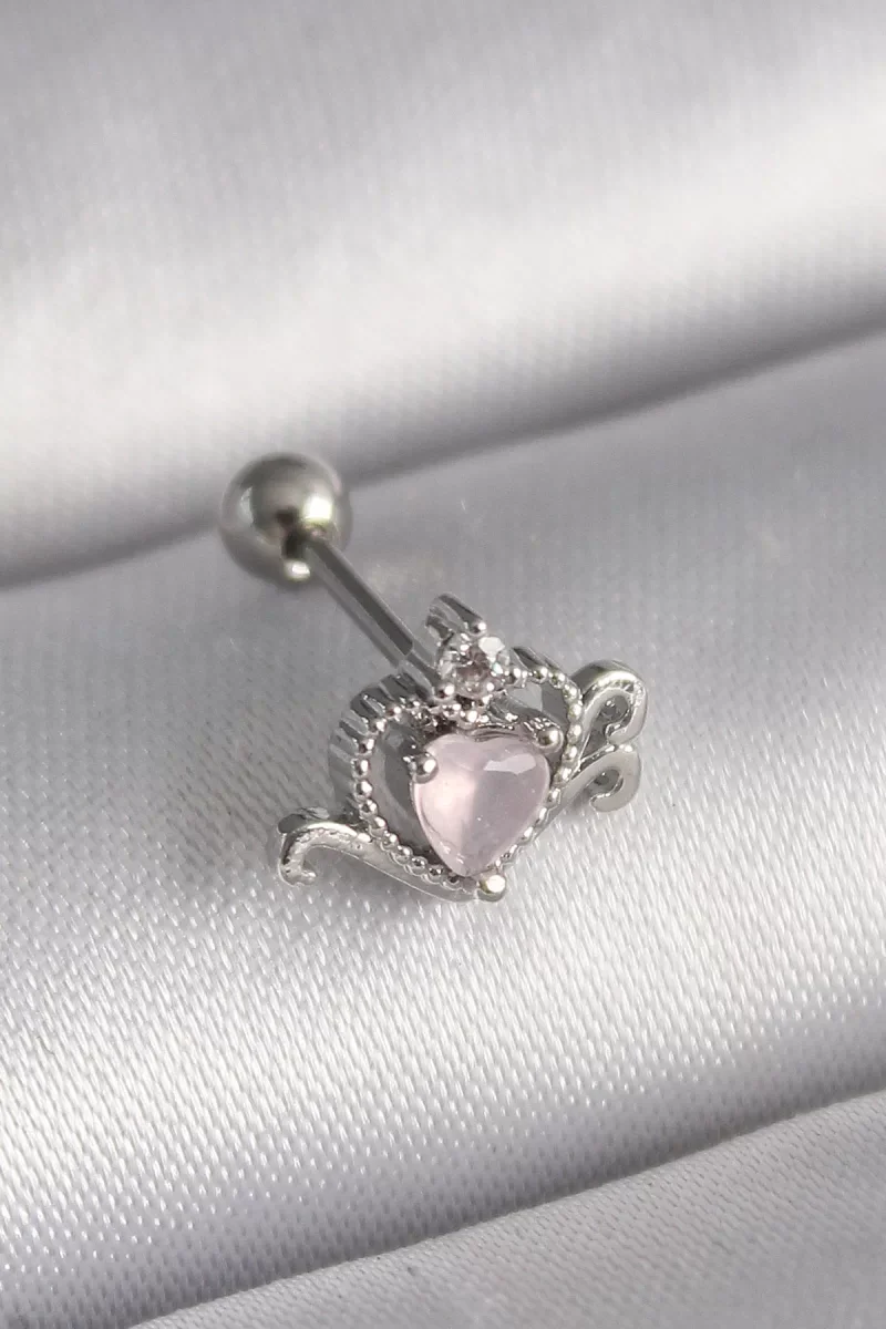 316L Çelik Gümüş Renk Pembe Mineli Kalp Zirkon Taş Detay Tragus Piercing - Lisinya 316L Çelik Gümüş Renk Pembe Mineli Kalp Zirkon Taş Detay Tragus Piercing - Lisinya
