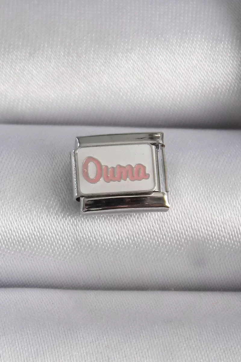 316L Çelik Gümüş Renk Beyaz Pembe Ouma İşlemeli Nomination Charm 