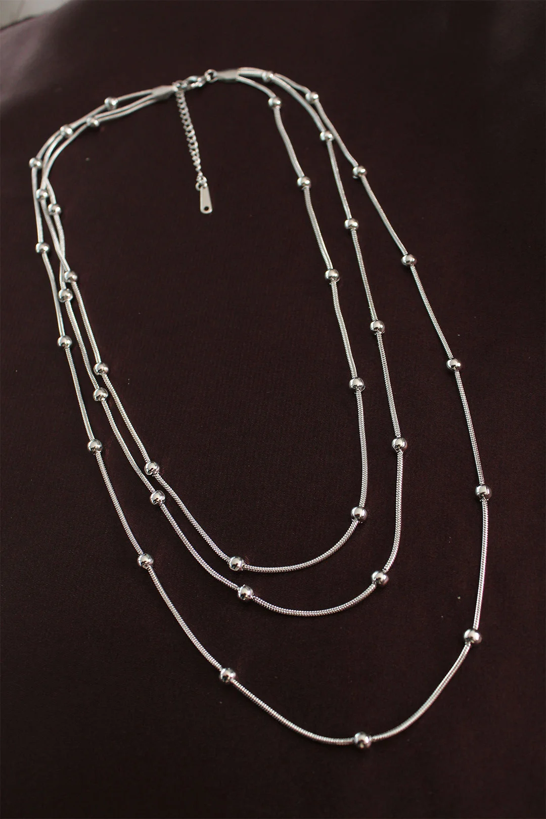 316L Çelik Gümüş Renk Minimal Topçuk Model Çoklu Kolye 5886 - Paslanmaz ve Şık Seçenek