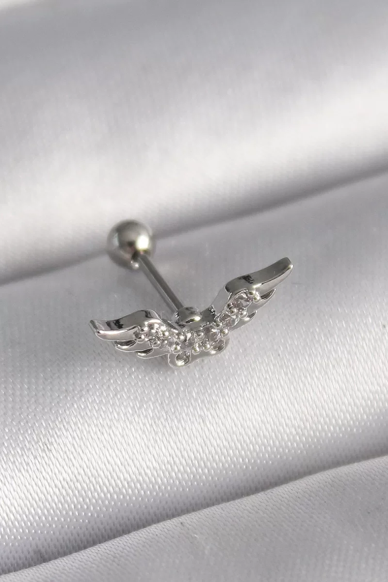 316L Çelik Gümüş Renk Zirkon Taş Detay Kanat Model Tragus Piercing - Lisinya