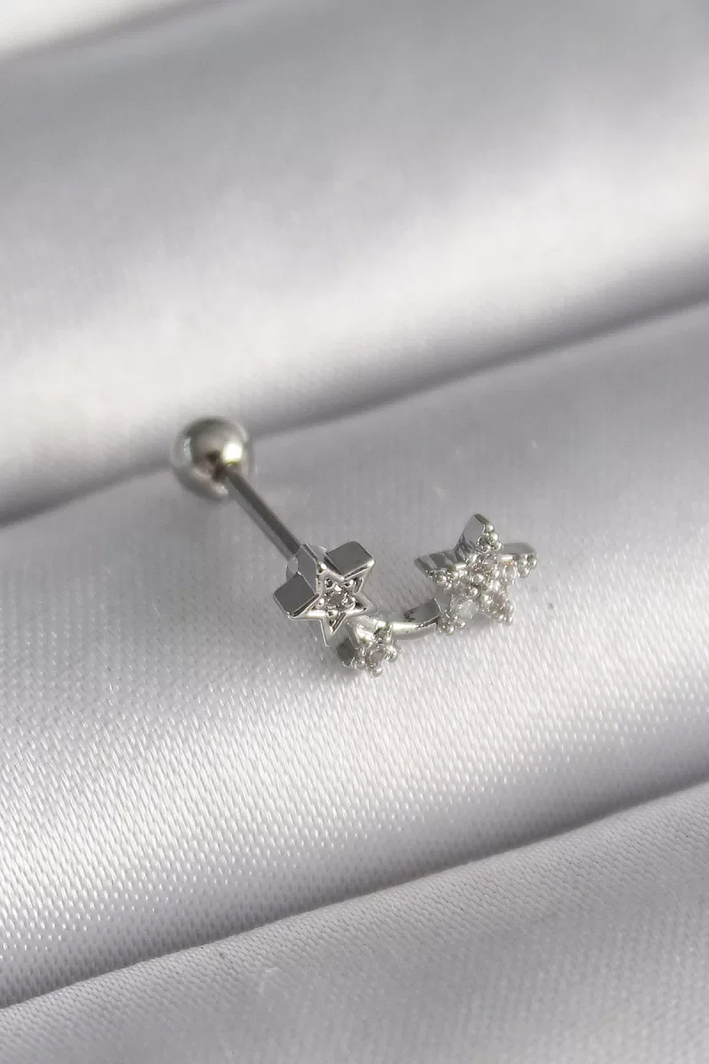 316L Çelik Gümüş Renk Zirkon Taşlı Yıldız Tragus Piercing - Lisinya