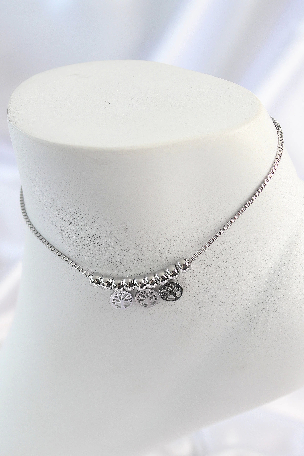 Butik 316L Çelik Gümüş Renk Yaşam Ağacı Model Kadın Halhal