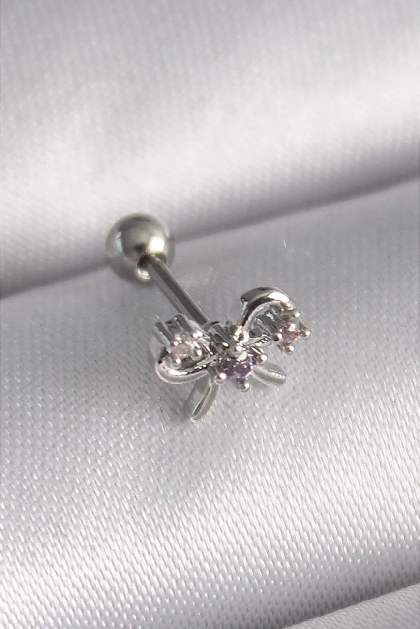 316l Çelik Gümüş Renk Zirkon Taşlı Kurdele Tragus Piercing Diğer