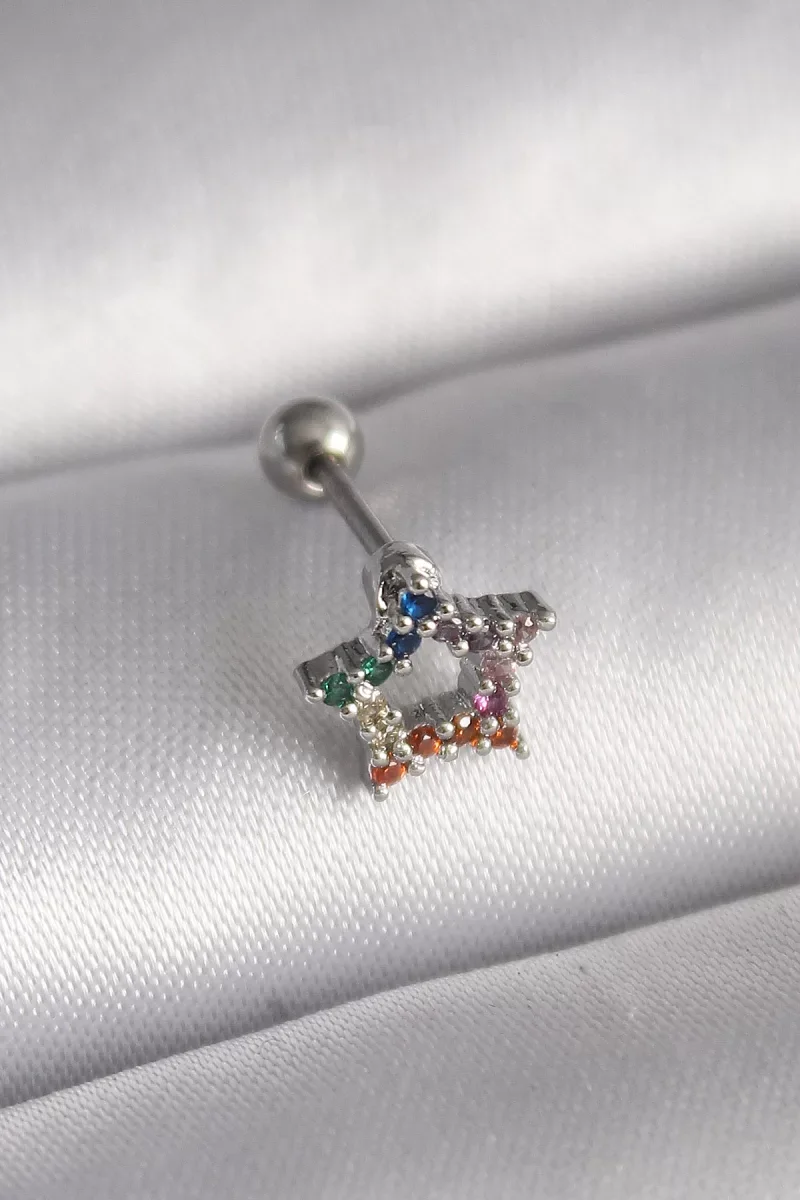 316L Çelik Gümüş Renk Renkli Zirkon Taşlı Yıldız Model Tragus Piercing - Lisinya 316L Çelik Gümüş Renk Renkli Zirkon Taşlı Yıldız Model Tragus Piercing - Lisinya