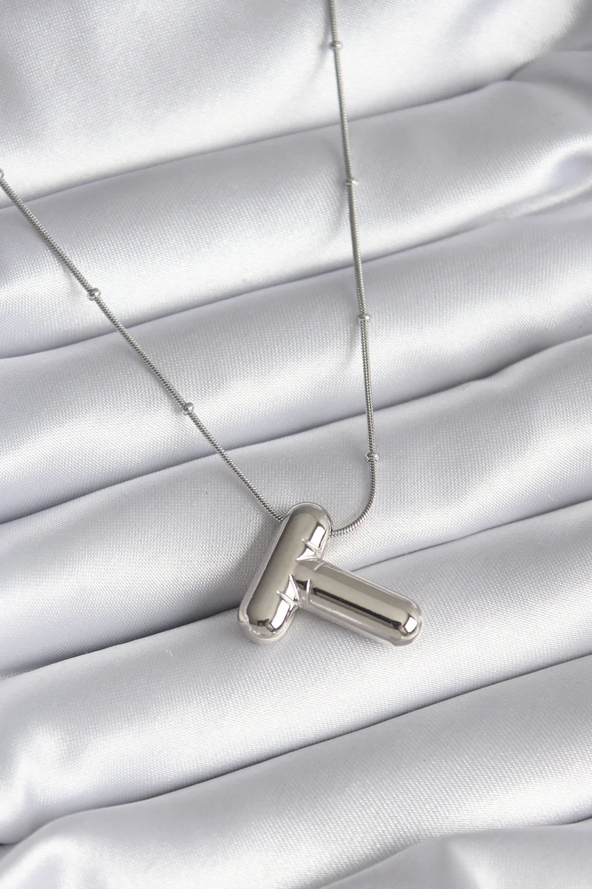 316l Çelik Gümüş Renk Bubble "t" Harf Model Kadın Kolye Tj-bko8295 Diğer