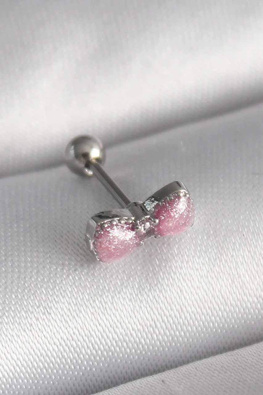 316l Çelik Gümüş Renk Pembe Kurdele Zirkon Taş Detay Tragus Piercing Tj-pr1295 Diğer