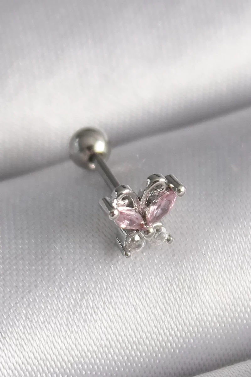 316L Çelik Gümüş Renk Pembe Zirkon Taşlı Kelebek Tragus Piercing - Lisinya 316L Çelik Gümüş Renk Pembe Zirkon Taşlı Kelebek Tragus Piercing - Lisinya