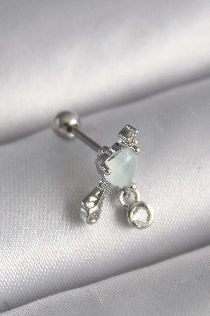 316l Çelik Gümüş Renk Beyaz Minelik Kalp Sallantı Zirkon Taş Detay Tragus Piercing Tj-pr1229 Diğer