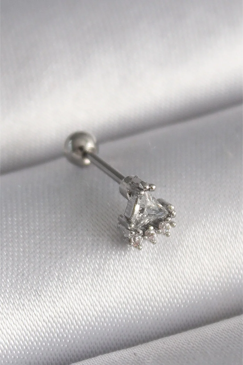 316l Çelik Gümüş Renk Üçgen Zirkon Taşlı Tragus Piercing Diğer