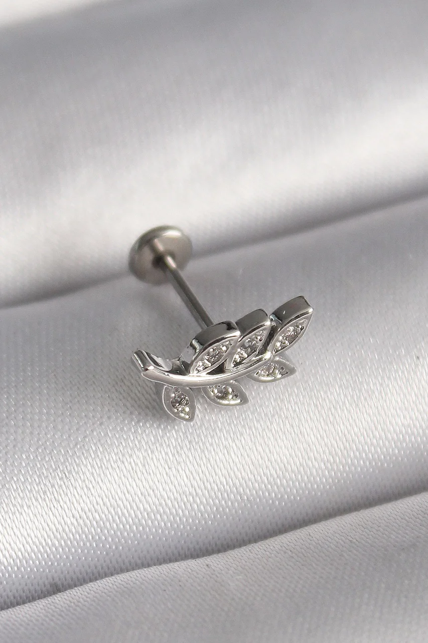 316l Çelik Gümüş Renk Dal Model Zirkon Taş Detaylı Tragus Piercing Tj-pr1343 Diğer