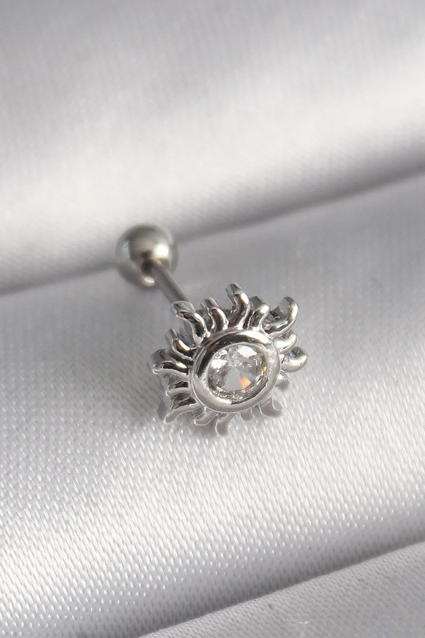 316l Çelik Gümüş Renk Zirkon Taşlı Güneş Tragus Piercing Tj-pr1279 Diğer