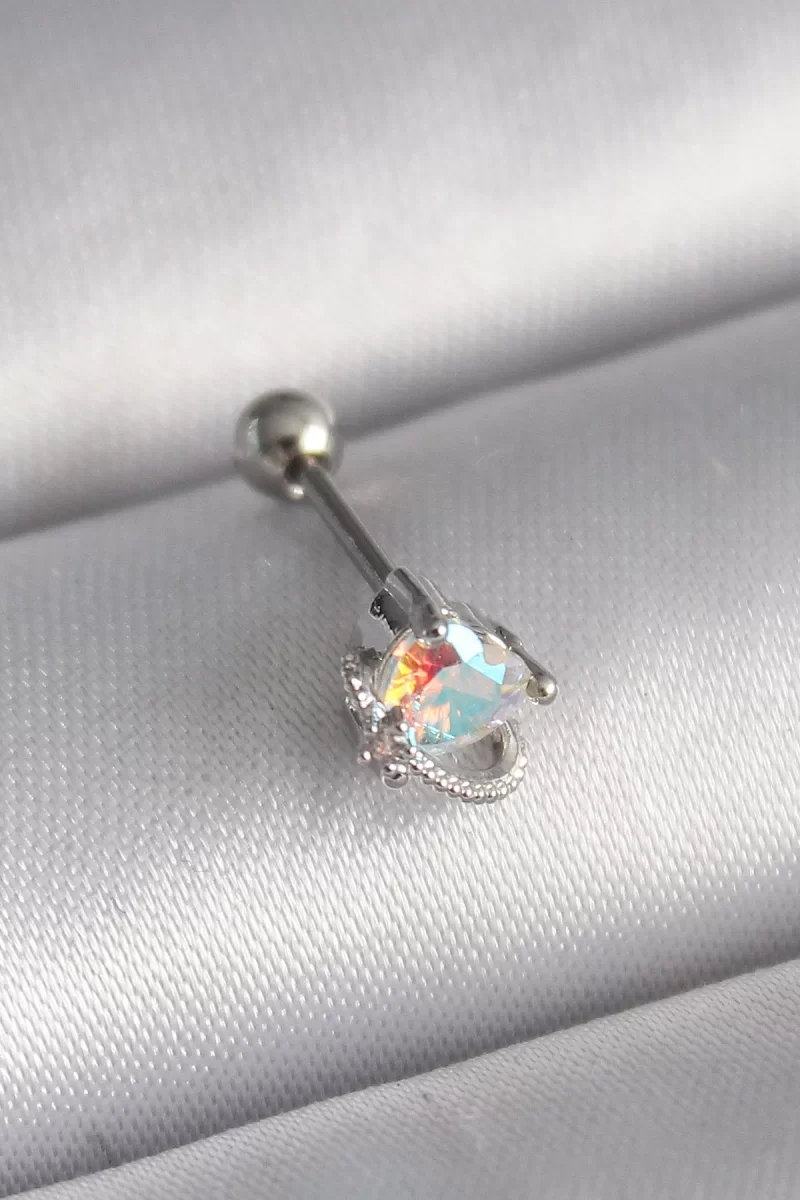 316L Çelik Gümüş Renk Zirkon Taşlı Kalp Tragus Piercing - Lisinya