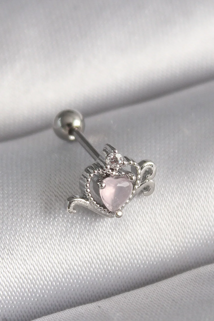316l Çelik Gümüş Renk Pembe Mineli Kalp Zirkon Taş Detay Tragus Piercing Tj-pr1261 Diğer