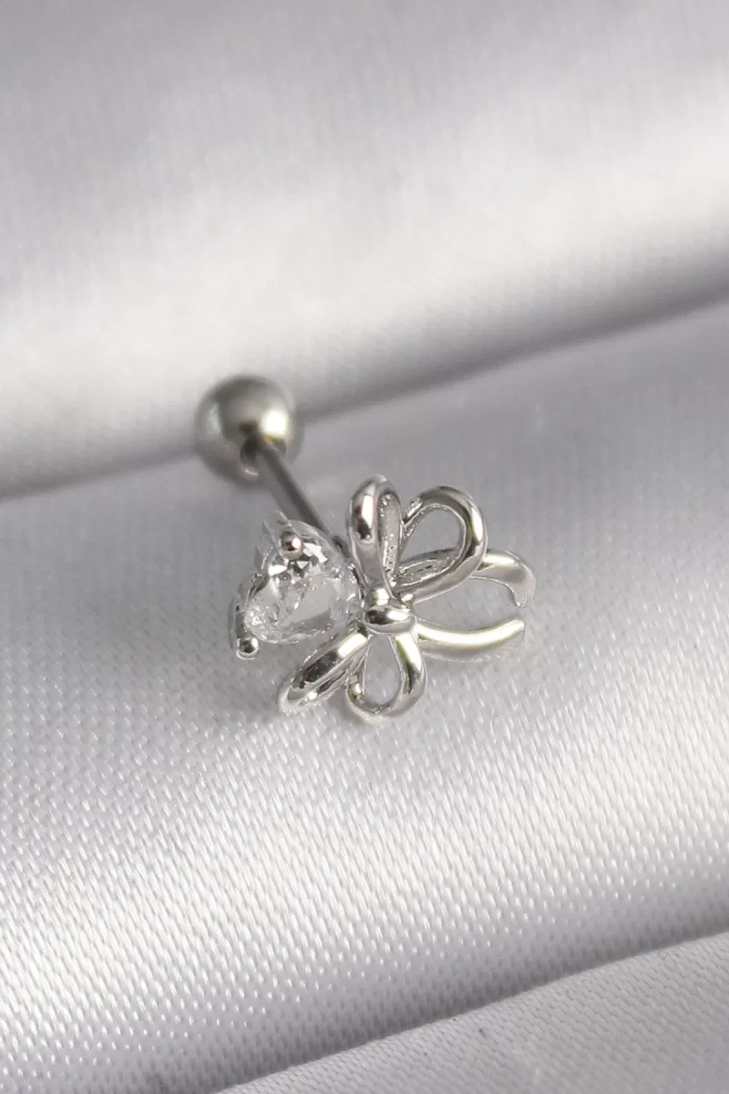 316L Çelik Gümüş Renk Zirkon Taş Detay Kurdele Model Tragus Piercing - Lisinya
