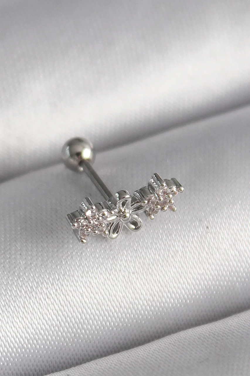 316l Çelik Gümüş Renk Zirkon Taşlı Çiçek Tragus Piercing Tj-pr1247 Diğer