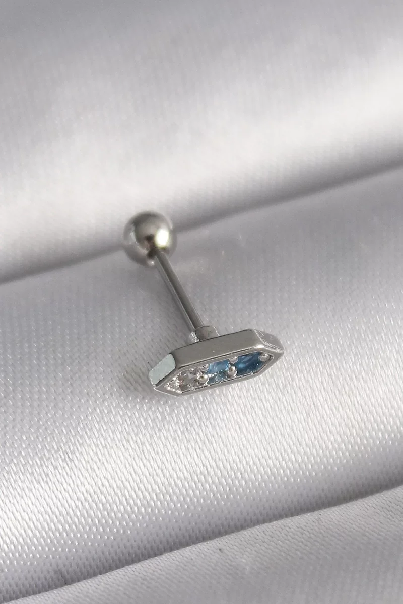 316L Çelik Gümüş Renk Mavi Zirkon Taşlı Tragus Piercing - Lisinya