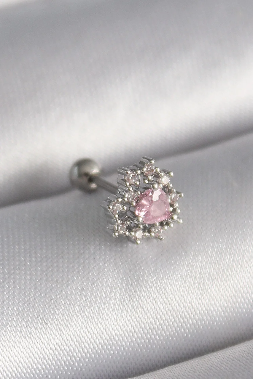 316l Çelik Gümüş Renk Zirkon Taşlı Kalp Tragus Piercing - Lisinya Diğer