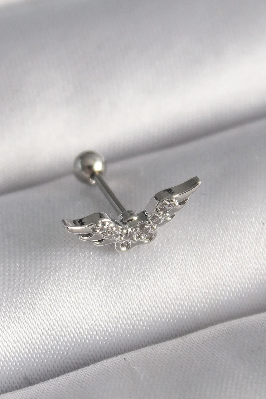 316l Çelik Gümüş Renk Zirkon Taş Detay Kanat Model Tragus Piercing - Lisinya Diğer