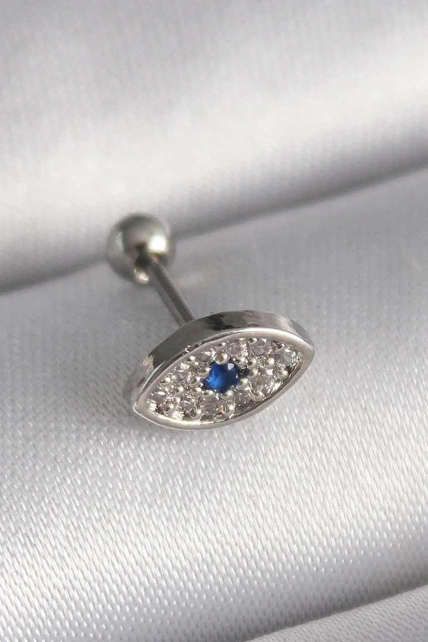 316l Çelik Gümüş Renk Zirkon Taşlı Göz Tragus Piercing Tj-pr1253 Diğer