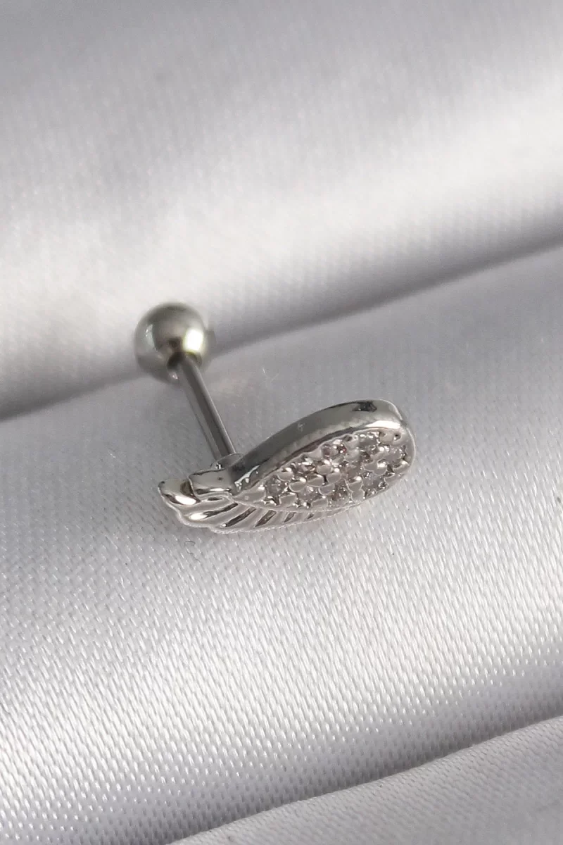 316L Çelik Gümüş Renk Zirkon Taşlı Kanat Tragus Piercing - Lisinya 316L Çelik Gümüş Renk Zirkon Taşlı Kanat Tragus Piercing - Lisinya