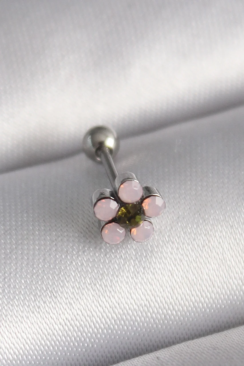 316l Çelik Gümüş Renk Zirkon Taşlı Çiçek Tragus Piercing Tj-pr1277 Diğer